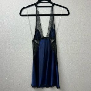 Victoria's Secret Blue and Black Lace Chemise